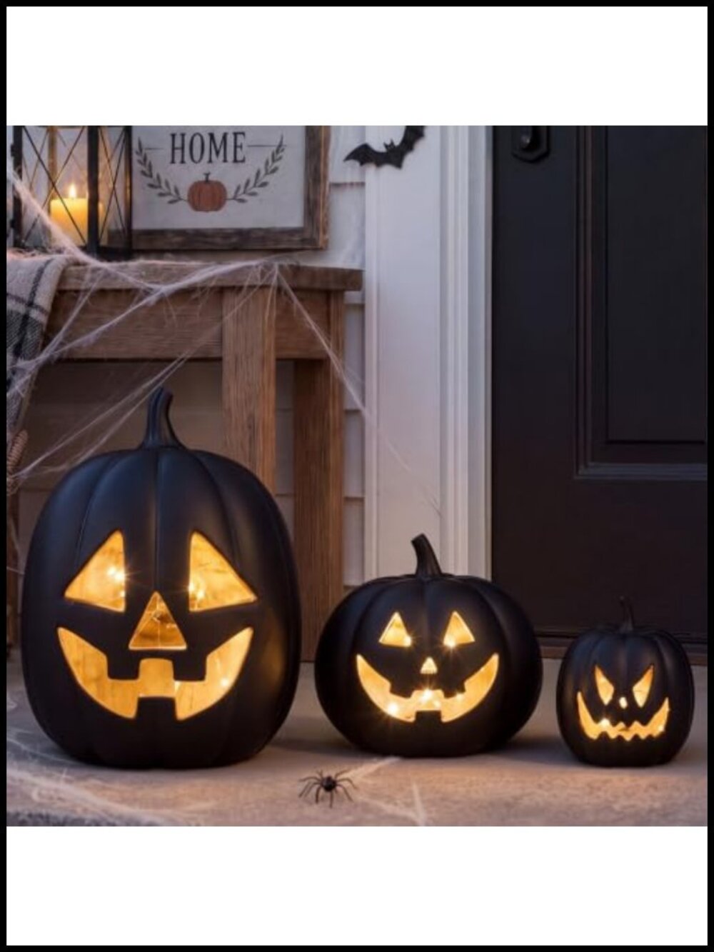 Resin Halloween Pumpkin Lantern Set LED Lighted Fall Decor